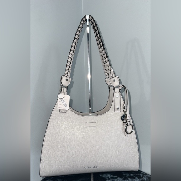 CALVIN KLEIN Shelly Novelty Satchel Women’s Leather Bag Dove Gray AUTHENTIC NEW - Picture 10 of 14